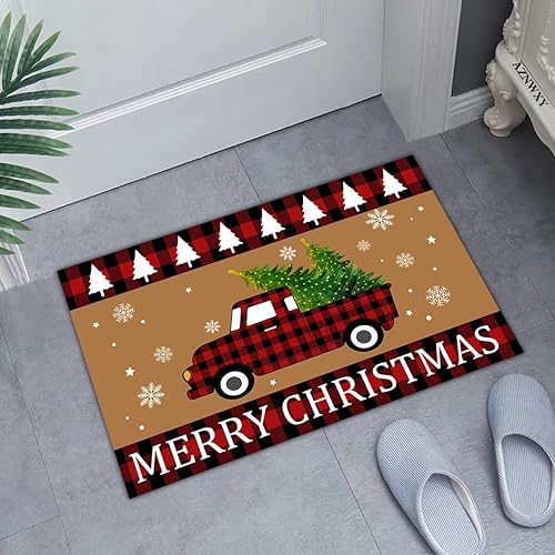 Miniatura 2 de AZNWXY Tapete de puerta de búfalo de Navidad – Felpudo de Navidad Felpudo de Navidad Felpudo de bienvenida de Navidad a cuadros Tapete de árbol de