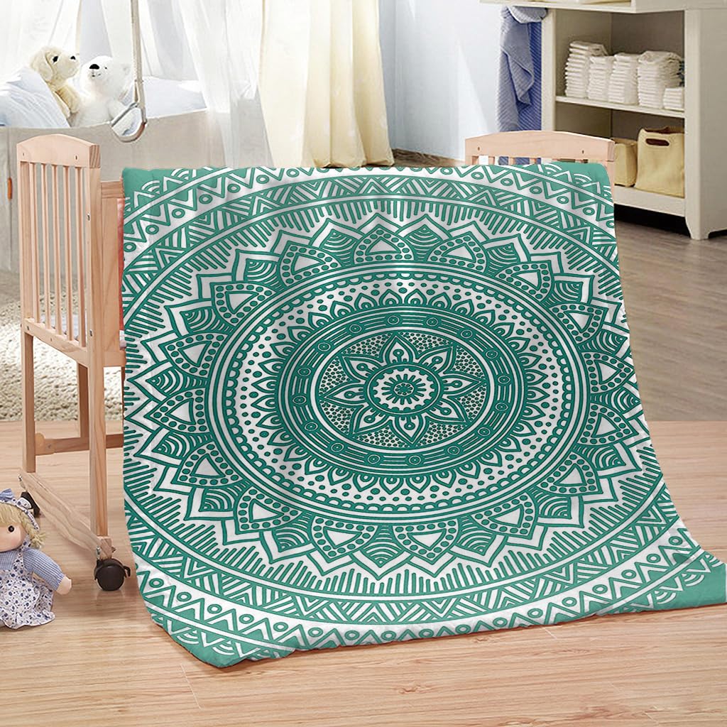 Coperta Di Flanella Letto Matrimoniale Invernale 180X200Cm Coperta Pile In Microfibra Morbida Pelosa Calda Copriletto Per Divano/Bambini Camere Da Letto, Fiore Rotondo Verde Motivo