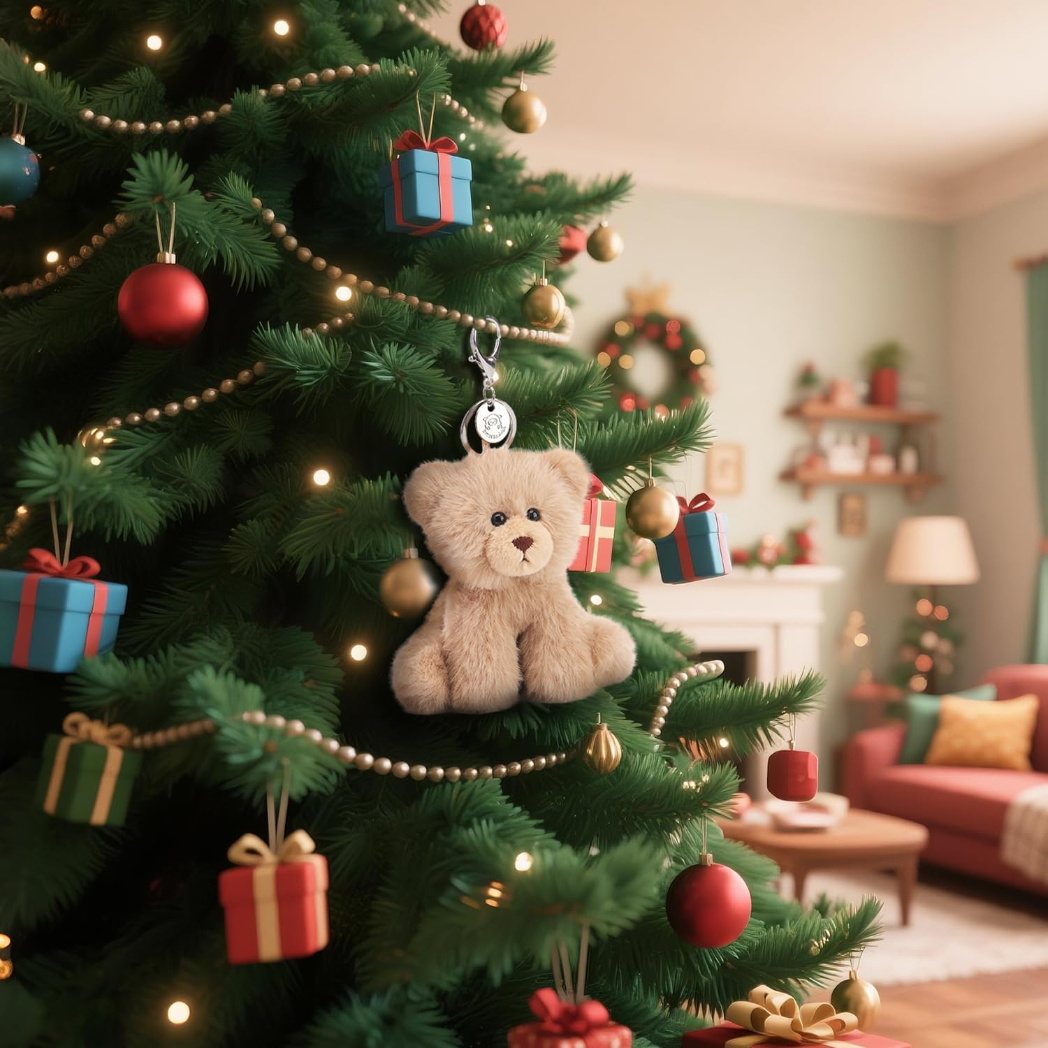 Apricot Lamb Clever Bear Cute Keychain, Soft Stuffed Plush Toy Keyring for Kids' Backpack, Purse, 4.5 Inches - Image 2