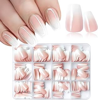 240pc Ombre Press on Nails Short Coffin Fake Nails with Tabs File, Coffin Nails Press ons Ombre Acrylic Nails Short Glue on Nails Full Cover False Artificial Fingernail Stick on Nails for Women