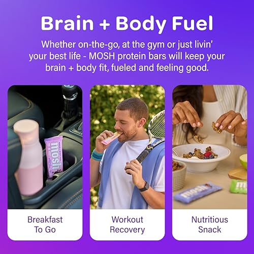 Miniatura 6 de MOSH Barras de proteína crujientes de chocolate con mantequilla de maní aperitivo keto sin gluten sin azúcar añadido 042oz de proteína de suero de