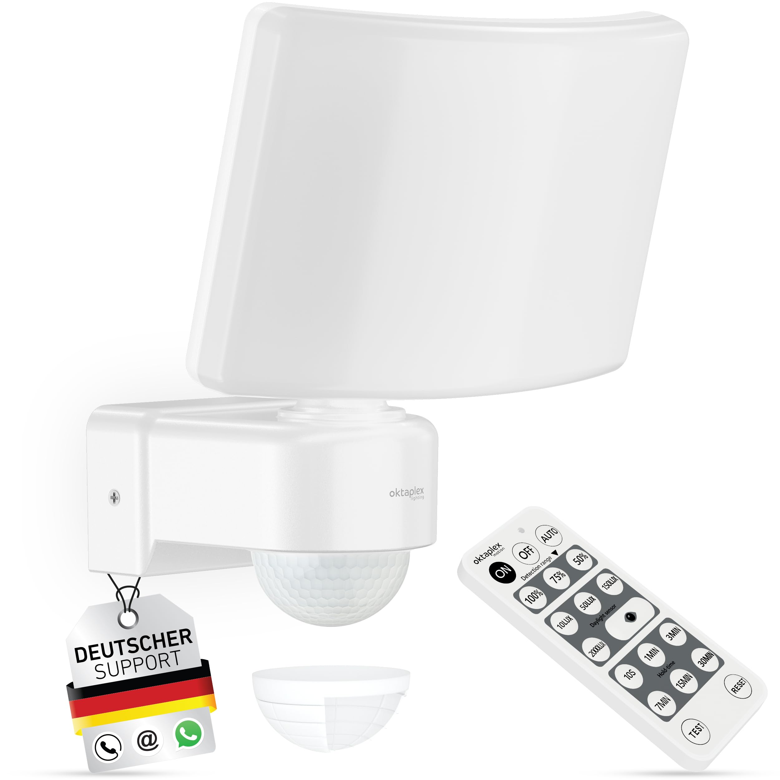 Oktaplex Cali Außenstrahler mit Bewegungsmelder und Fernbedienung 3000lm warmweiß 3000K Außenbeleuchtung 26W IP65 LED Strahler weiß