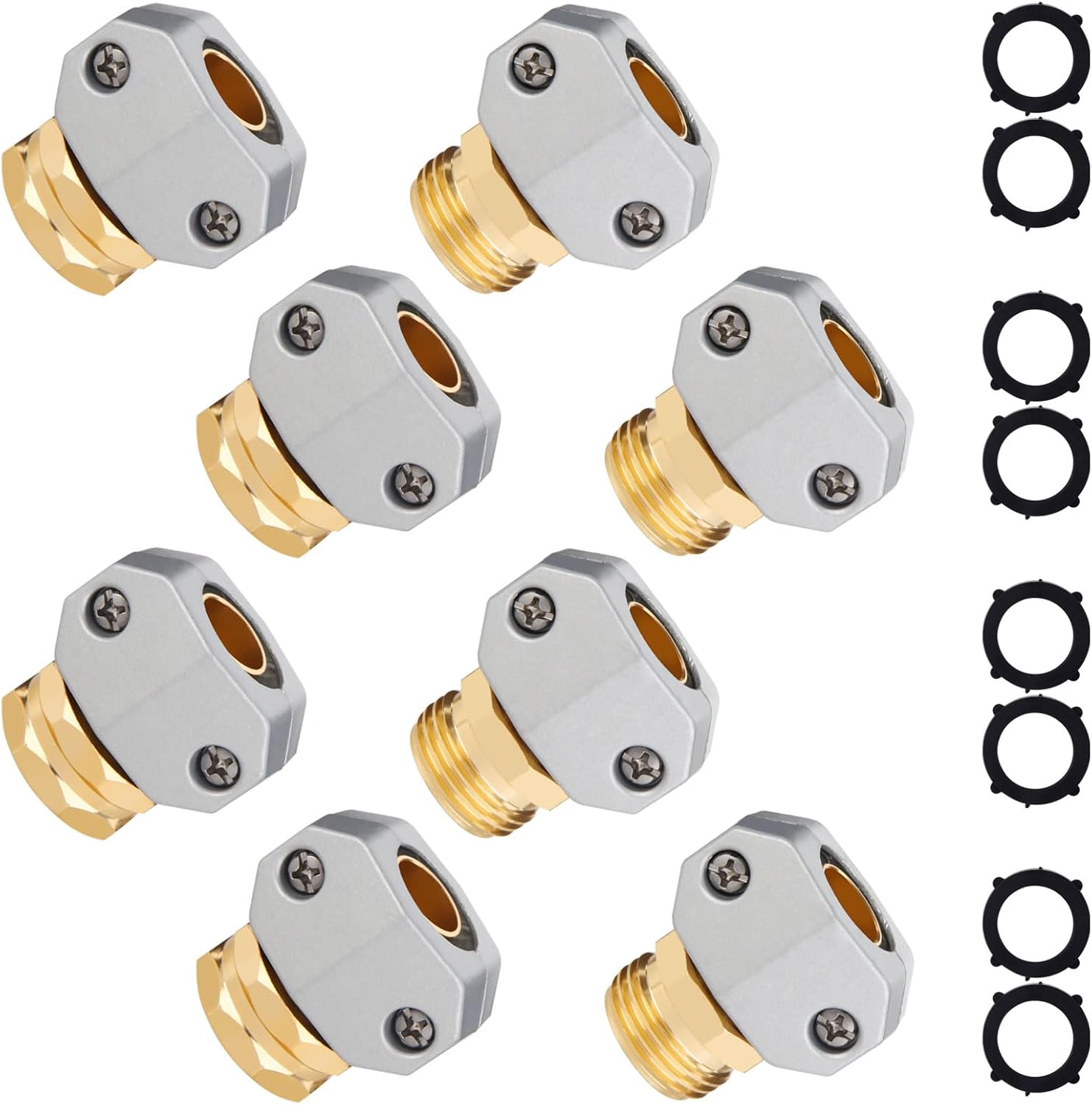 4-Piece Aluminum Garden Hose Repair Kit, 5/8" & 3/4" Fittings with Zinc Clamp & Stainless Steel Screws