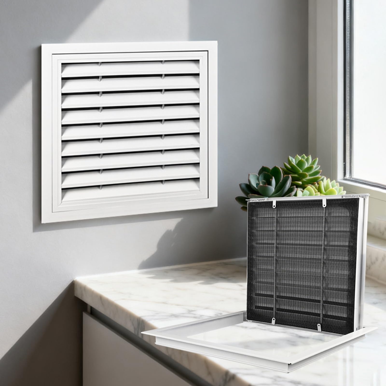 Rejilla de aluminio con puerta estilo bisagra para ventilar el ático de forma estética