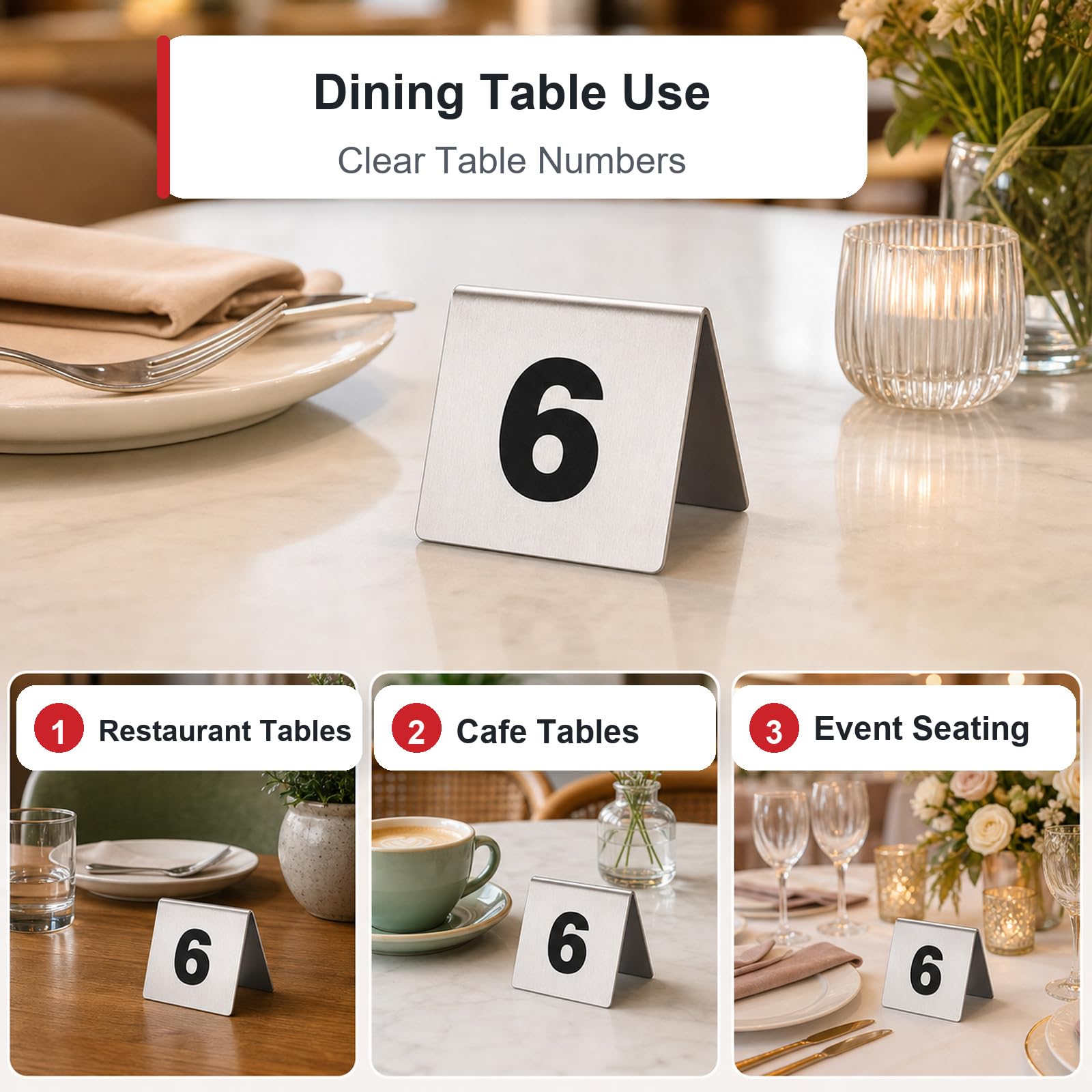 Señal de Mesa Numerada de Cara de Acero Inoxidable,Números de Mesa,Apilable,Fácil de Limpiar,Reutilizables,para cafeterías,restaurantes,Servicios de Catering,Banquetes,Fiestas