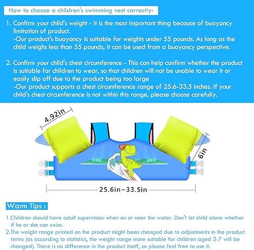 Miniatura 63 de Chriffer Chaleco salvavidas para niños de 22 a 66 libras, flotadores con arnés de hombro y alas de brazo para bebés de 2, 3, 4, 5, 6, 7 años