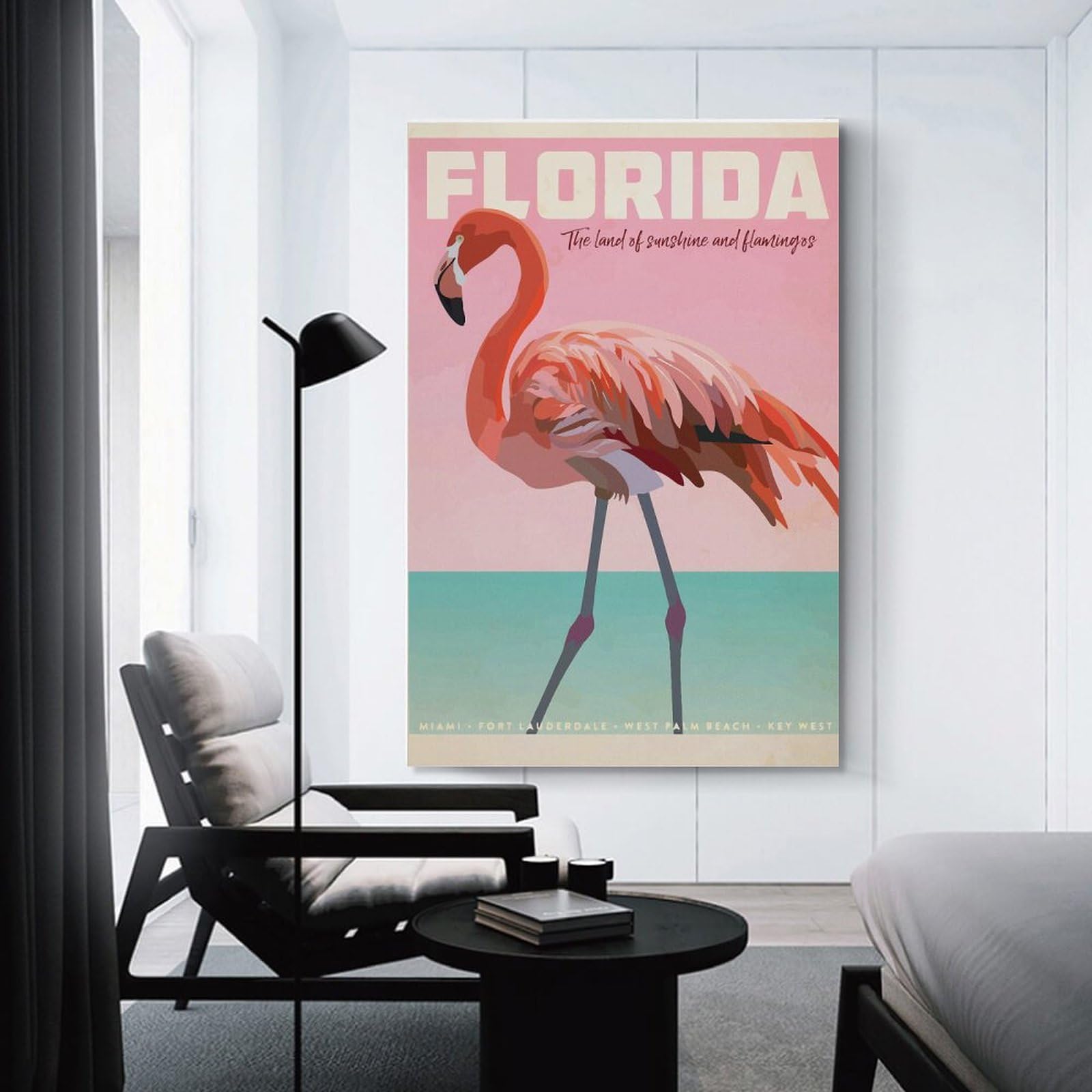 Junmoney Florida Flamingo Travel Decorative Wall Artwork, 24x36inch(60x90cm), for Home Lounge, Bedroom Or Reading Nook, Eye Catching Artwork for Blank Walls