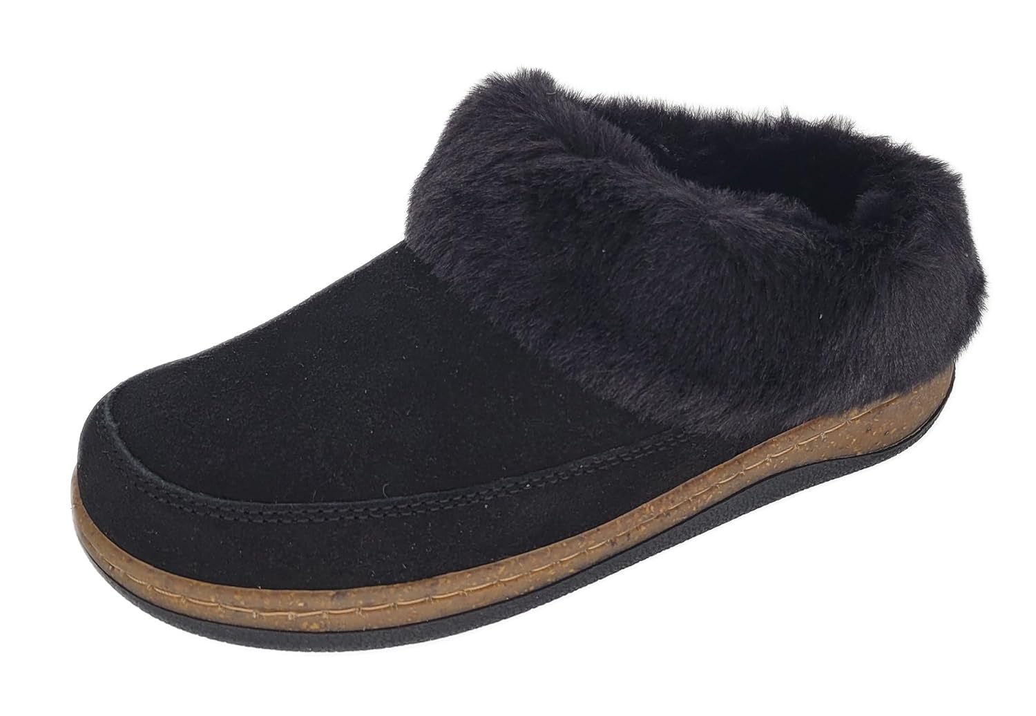 Clarks Womens Slipper Suede Leather Scuff Toe - Plush Faux Fur Collar Lined With A Cork Midsole -