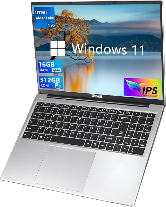 FUNYET Computadora portátil, computadora portátil para juegos 2026 Windows 11 Pro, PC portátil de 16 pulgadas, 16 GB de RAM 512 GB SSD, procesador Intel de 12.a generación (hasta 3,4 GHz), teclado retroiluminado, desbloqueo de huellas dactilares, FHD, 2 años de garantía