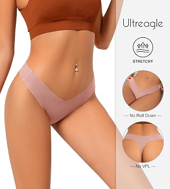 Seamless Thongs for Women V-Shaped No Show Panties Soft Comfortable Breathable Workout Underwear Multiple Pack