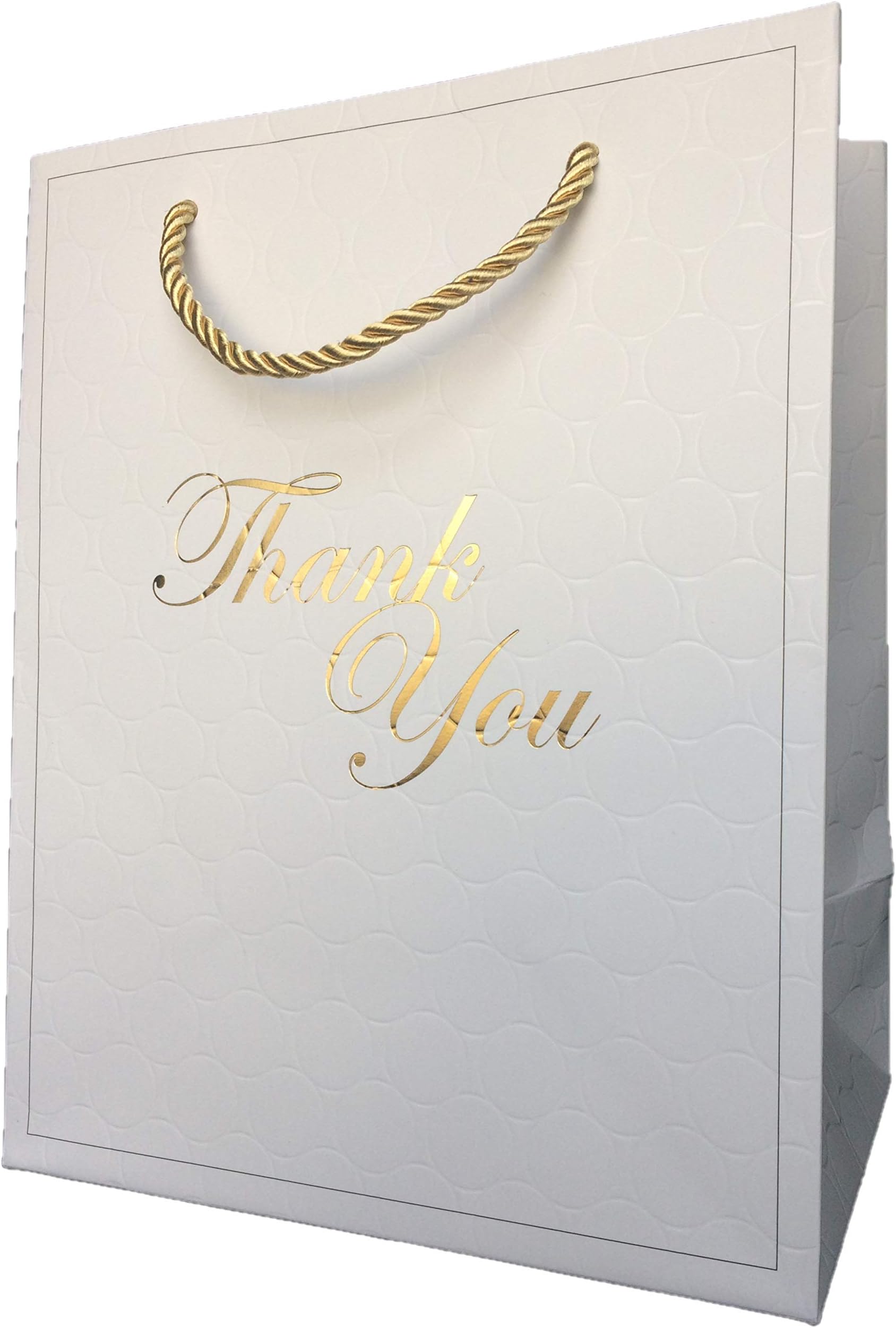 MODEENI 8x10 Pure White Thank You Bags Bulk with Gold Handles -144 Bags - Medium Size 8x5x10 - Luxury Paper Shopping Boutique with Matte Embossed Finish