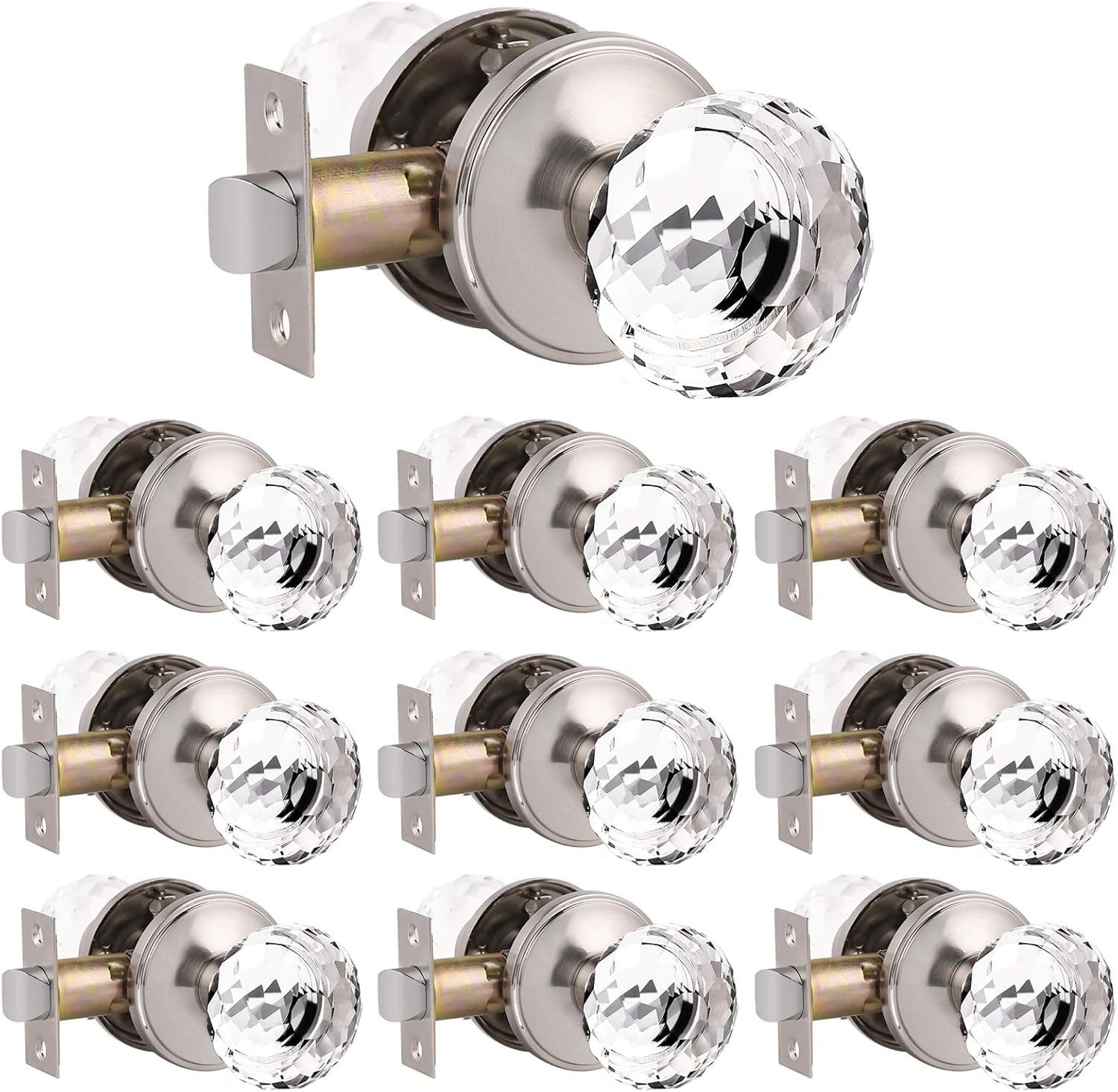 Nickelworld Hardware 10 Pack Passage Door Knobs Interior, Crystal Door
