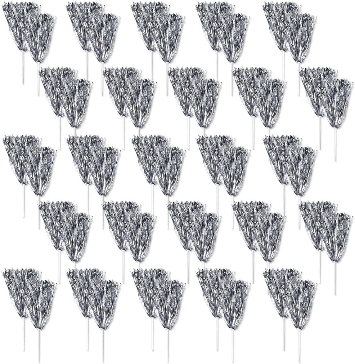 Anderson's School Spirit Shakers, Cheerleader Pom Poms, Sports Fan Gear, Football Accessories, Homecoming, Silver Metallic, Package of 50, 50 Count