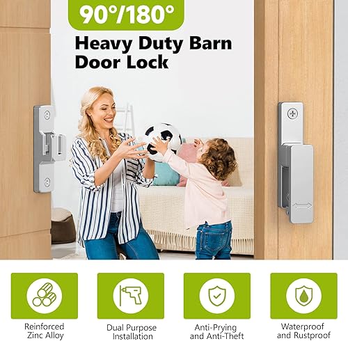 Miniatura 2 de Cerradura de puerta de granero, cerradura de puerta corredera de zinc de 90180 grados, pestillo de seguridad resistente para pantalla, armarios,