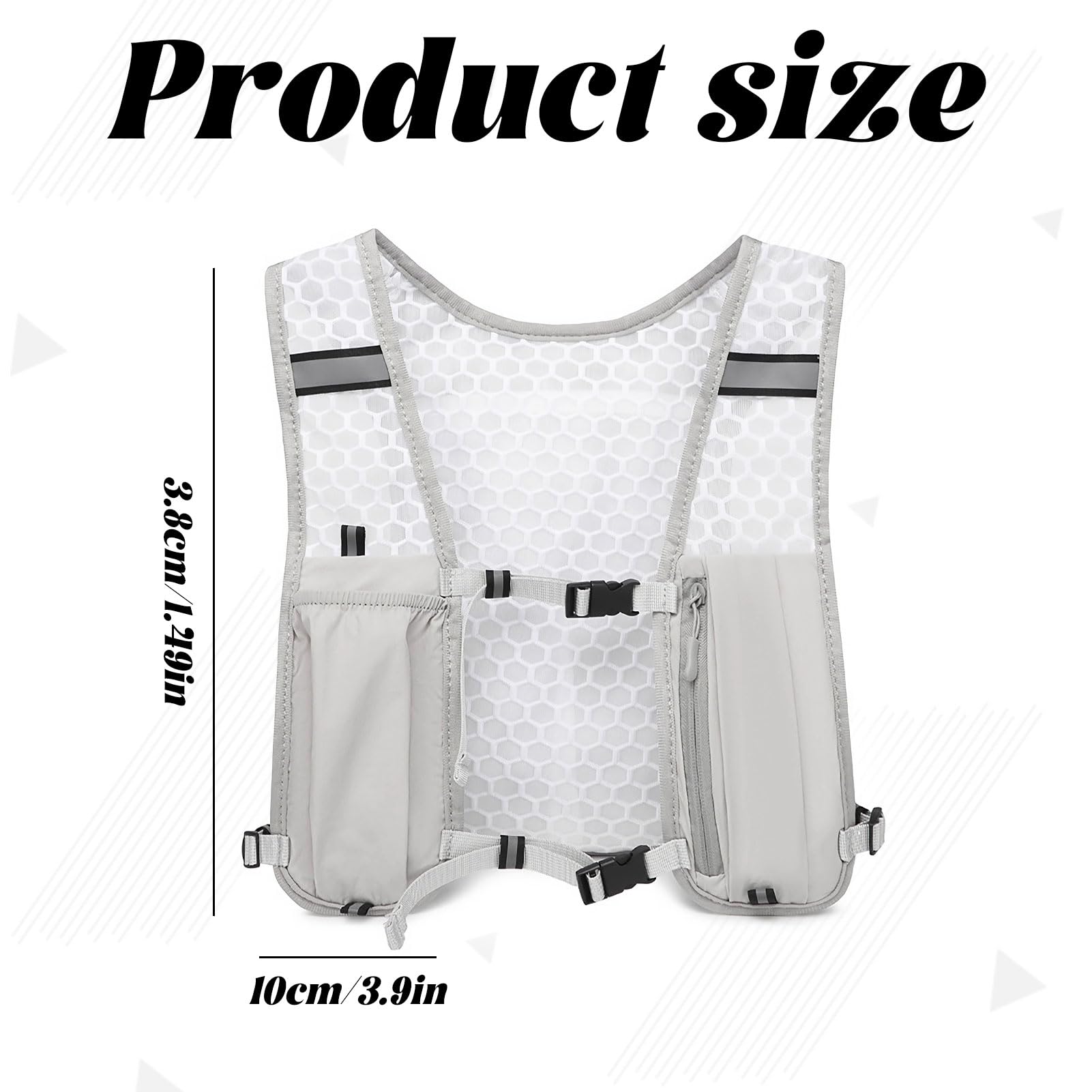 Unisex Running Vest, Adjustable Running Vest with Phone Holder & 500ml Bottle Storage, Portable and Comfortable Vests with Reflective Strips for Trailrunning Hiking Marathon Running Cycling, Grey — view 2