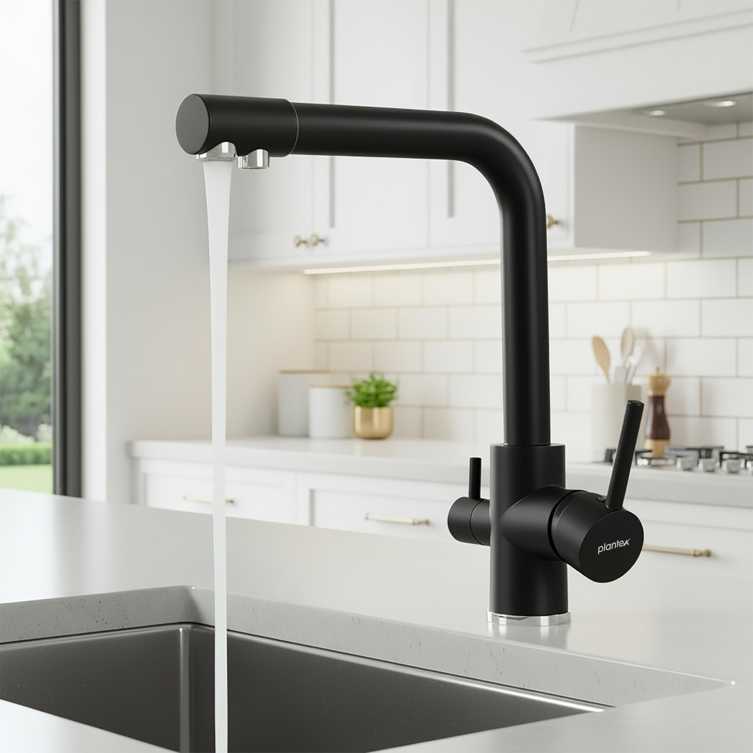 Plantex Kitchen Sink Faucet/Kitchen Tap Handle Brass and Body is 304 Grade Stainless Steel/Double Handle Kitchen Mixer Tap Hot and Cold/360° Swivel Spout Sink Taps - (7908, Black)-image-19
