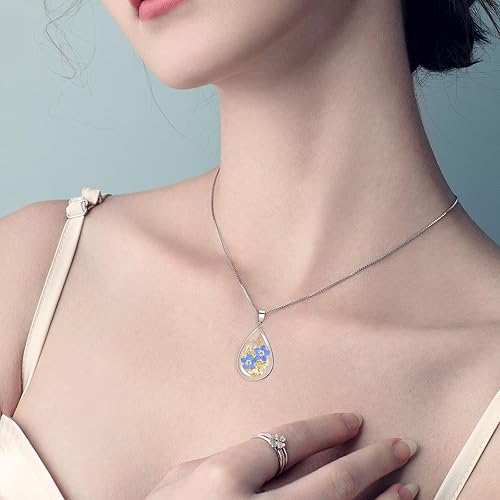 Miniatura 4 de Collar de flores silvestres prensadas con encaje de Forget-Me-Not y Queen Anne Collar de flores prensadas de oro Collares hechos a mano