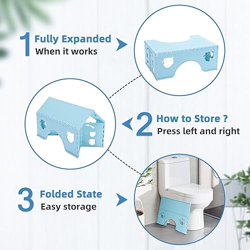 Miniatura 16 de Taburete de inodoro plegable, taburete de baño saludable de 7 pulgadas con pies antideslizantes, un buen ayudante para aliviar eficazmente