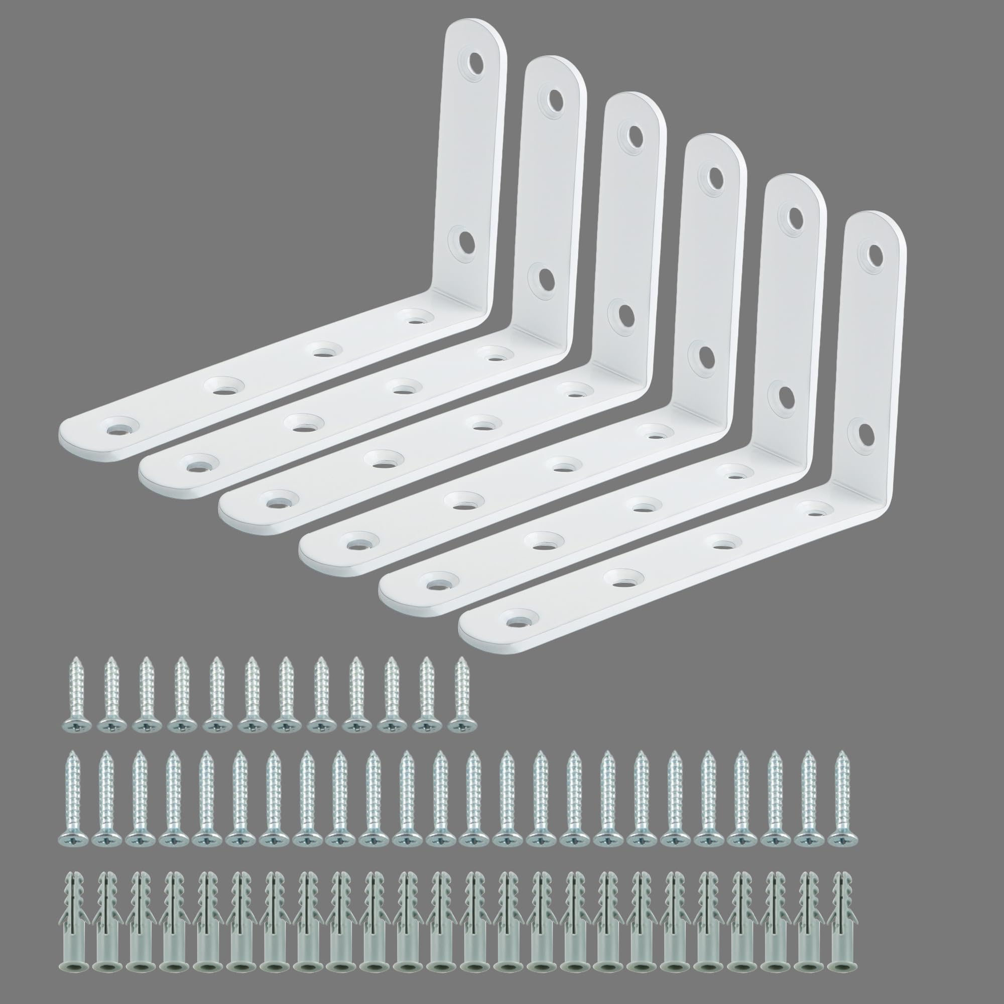 Alise Floating Shelf Brackets,Stainless Steel Corner Brackets,White Heavy Duty Flat Metal Brackets,Hardware Brackets for Hanging Support,5x3 Inch Wall L Bracket Corner Brace,Pack of 6-image-49