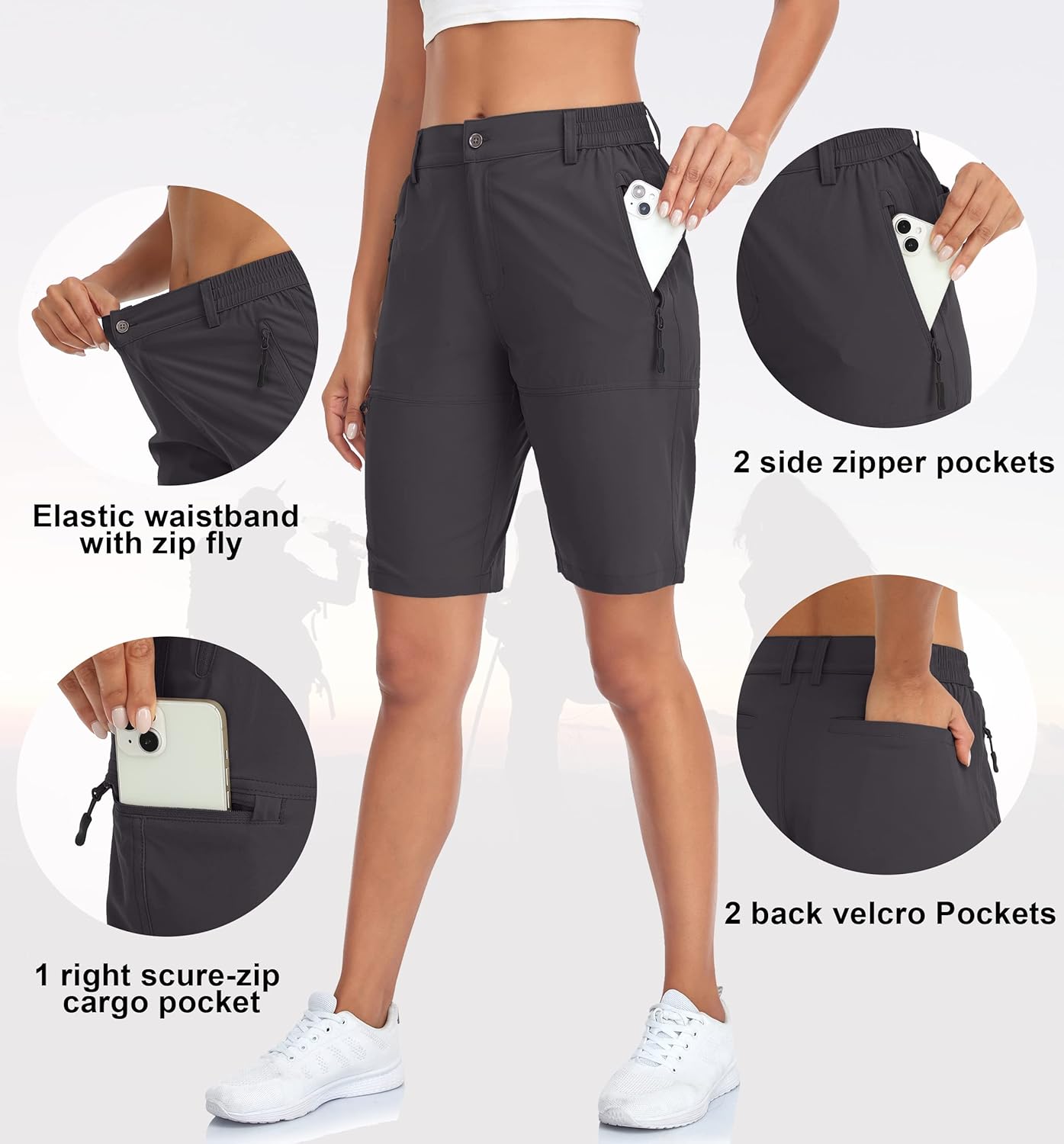 Women's 8" 10" Hiking Shorts Quick Dry Lightweight Golf Long Cargo Shorts Casual with Pockets for Travel Outdoor