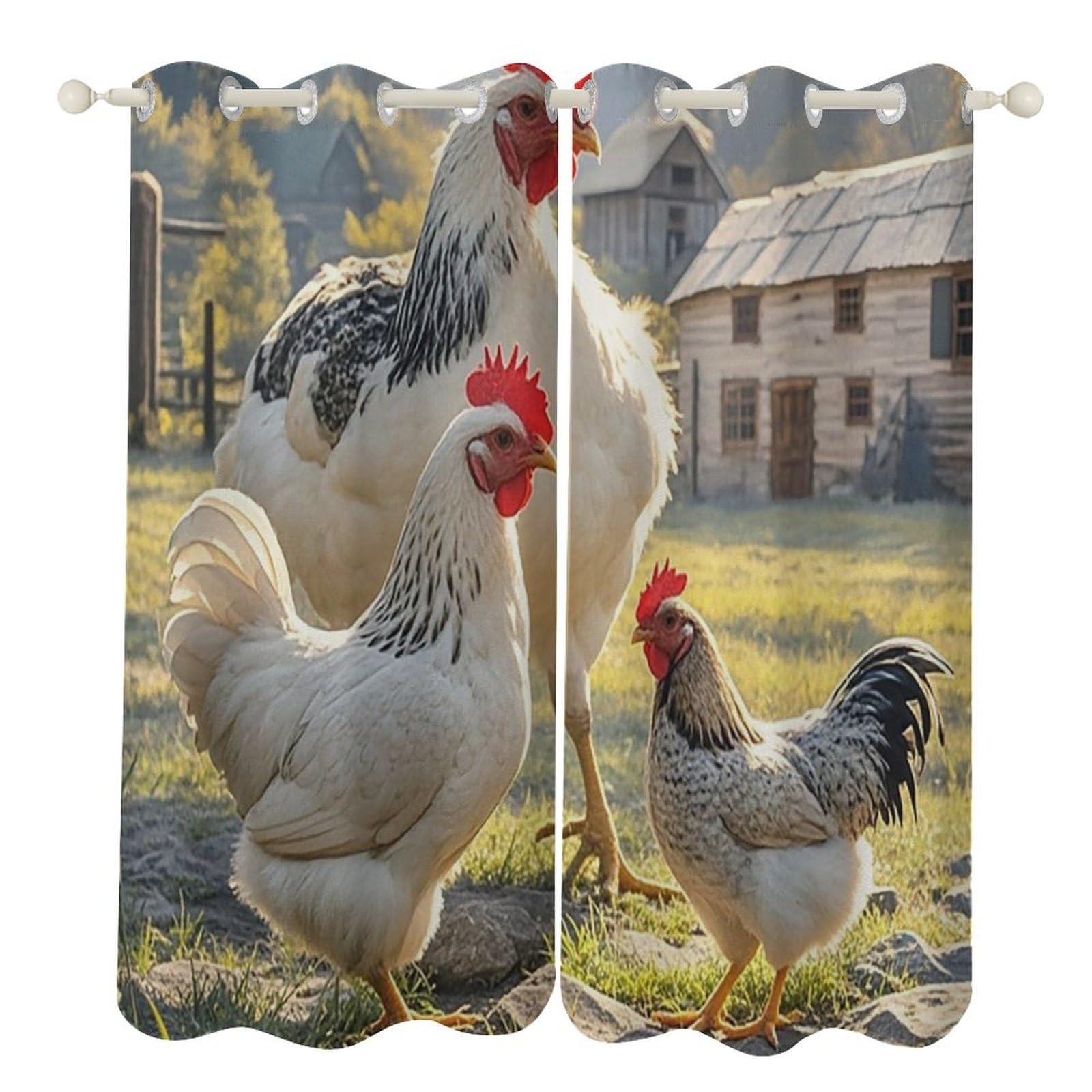 Rideaux occultants imprimé poules pour une ambiance de ferme dans la cuisine