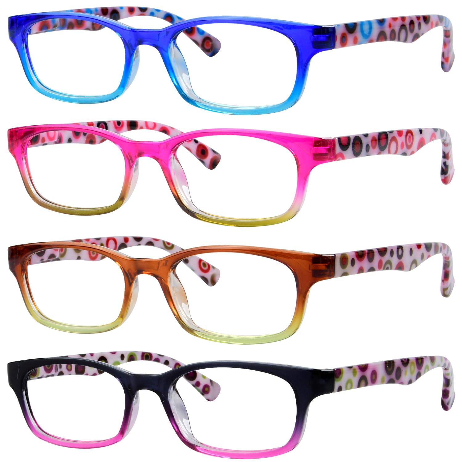 Eyekepper 4 Pack Reading Glasses with Polka Dots Patterned Temples Fashion Readers for Women +2.25