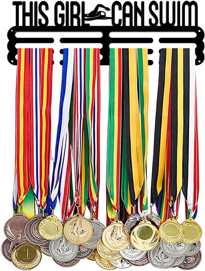 PH PandaHall Medal Holder Display Swimming Medal Hanger Award Ribbon Hanger 3 Lines Trophy Shelf Awards Ribbon Cheer Gymnastics Sport Award Rack Wall Mount Metal Frame for Over 50 Medals