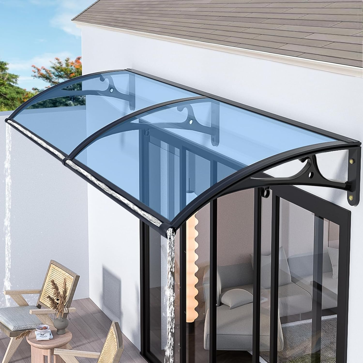 Awnings for Windows Outside - Awning for Door Entrance Aluminum Bracket Awnings 32x64in Front Doors/Windows Overhang Awning Canopy for Porch/Patio/Deck/Cellar UV/Rain/Snow Protection