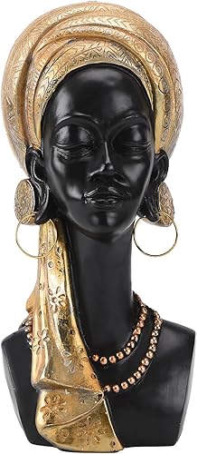 Miniatura 8 de BRASSTAR Resina africana busto negro estatua mujer negra llevaba turbante blanco 11.8 pulgadas (H) arte moderno sala de estar escritorio estantería