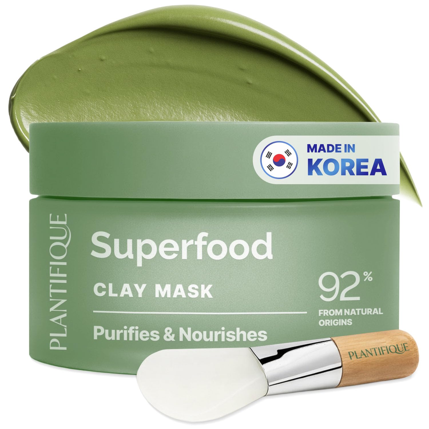 PLANTIFIQUE Clay Mask with Avocado & Superfoods - Korean Face Masks Skincare Products - Dermatologically Tested - Masque Visage Beauté - Gift Idea, 110g / 3.88 fl oz
