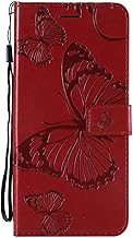 DENDICO Cover per Galaxy J4 Plus, Pelle Portafoglio Custodia per Samsung Galaxy J4 Plus Custodia a Libro con Funzione di appoggio e Porta Carte di Credito, Modello di Farfalla - Rosso
