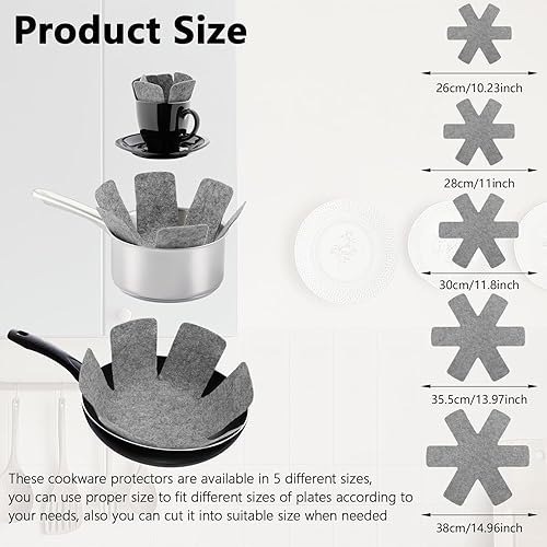 Miniatura 3 de 40 protectores de ollas y sartenes, 5 tamaños diferentes, protectores de utensilios de cocina, separadores apilables para proteger y separar ollas y