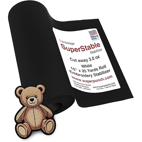 Superpunch Cutaway 3.0 oz Stabilizer for Embroidery Machines, SuperStable Black Thick Cut Away Stabilizer-15 inch x 25 Yard Roll, Cut Away Machine Embroidery Stabilizer Backing, Made in USA