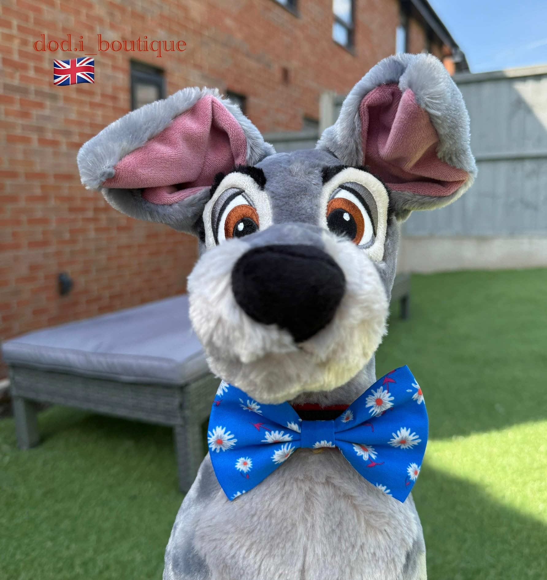 New Dogs Bow Tie Bowtie Summer Flowers red pink blue flower Elastic Band attach COLLAR ACCESSORY Handmade UK (Blue flowers Small) - Image 2