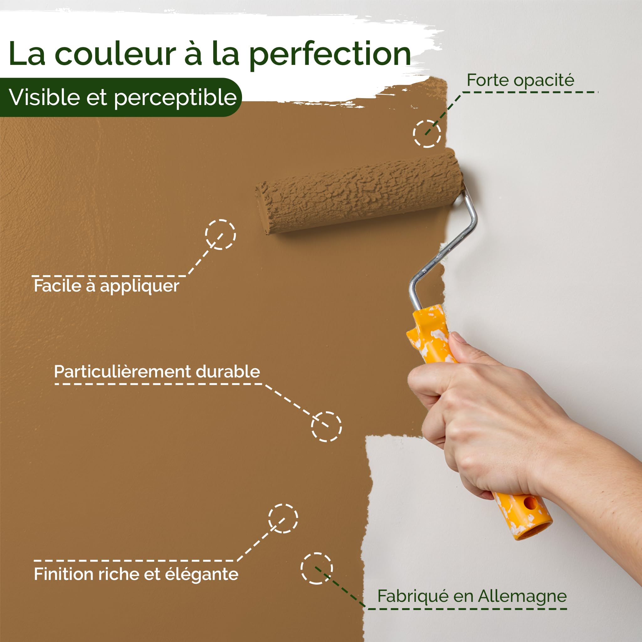 Peinture murale orange pour intérieur - 5 litres et classe d'opacité 1, sans traces, anti-gouttes et écologique, sans COV - (Salted Caramel)