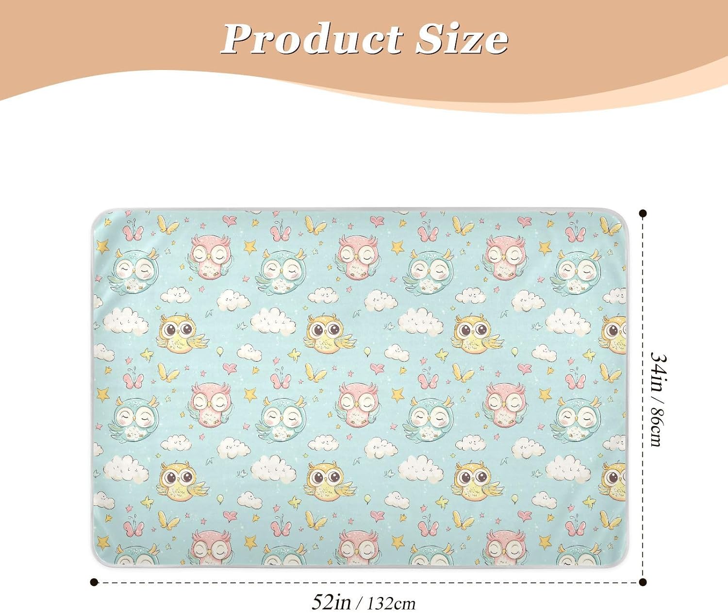 Cartoon Childish Cute Owl Cloud Blue Extra Large Resuable Bed Underpads Waterproof Washable Toddler Bed Pee Pads Slip-Resistant Travel Mattress for Children Adults Pets , 52" L x 34" W