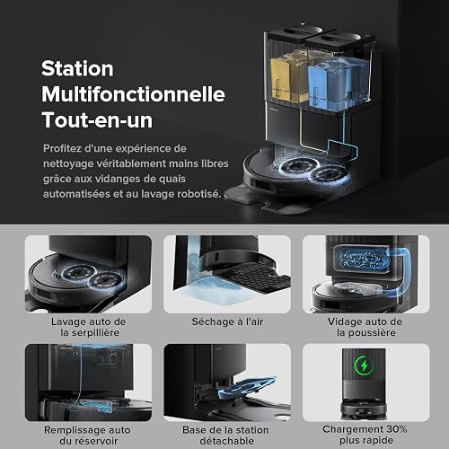 roborock QV 35A Aspirateur Robot Laveur, 8000Pa HyperForce, Station Multifonctionnelle, Serpillière Rotative 200 TR/Min & Relevable 10mm, Anti-enchevêtrement, Évitement d'obstacles, Cartographie, APP - 3