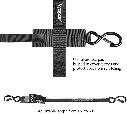 Miniatura 5 de Ayaport Correas de amarre para barco al remolque (trinquete de acero inoxidable) 5 pies, 2400 libras, resistencia a la rotura, correas de trinquete