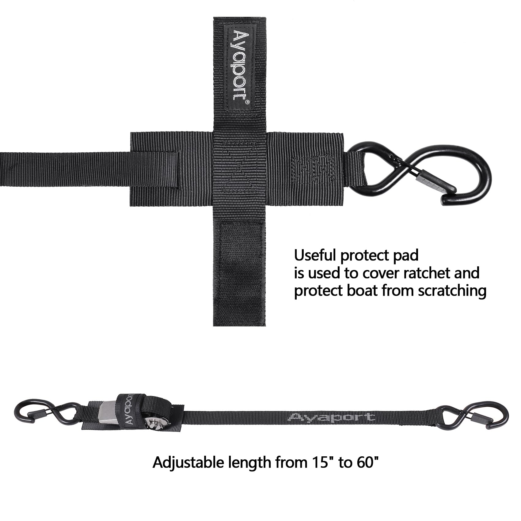 Ayaport Cinghie di fissaggio per barche al rimorchio (cricchetto in acciaio inox) 1,5 m, resistenza alla rottura di 1088,6 kg, resistenti cinghie a cricchetto, cinghie di poppa per barche e rimorchi,