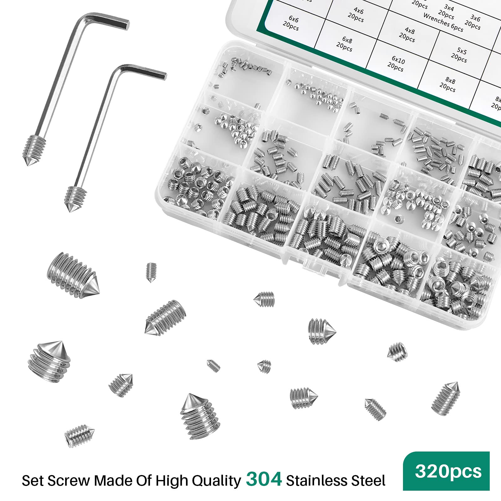320PCS Stainless Steel Set Screws - Allen Head Assortment Kit -4