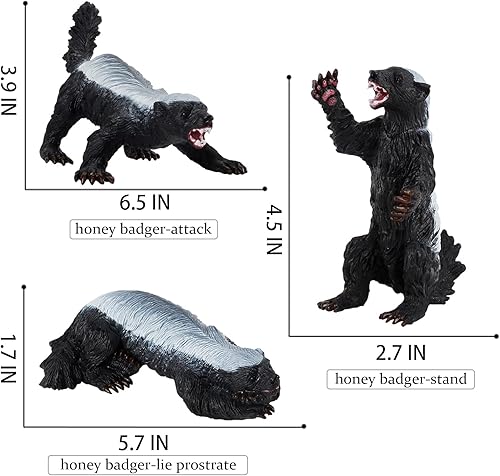 Miniatura 5 de BRETOYIN Figuras de tejón de miel, 3 piezas, figuras de animales salvajes, modelo, decoración de pasteles, colección de juguetes para niños de 5, 6,