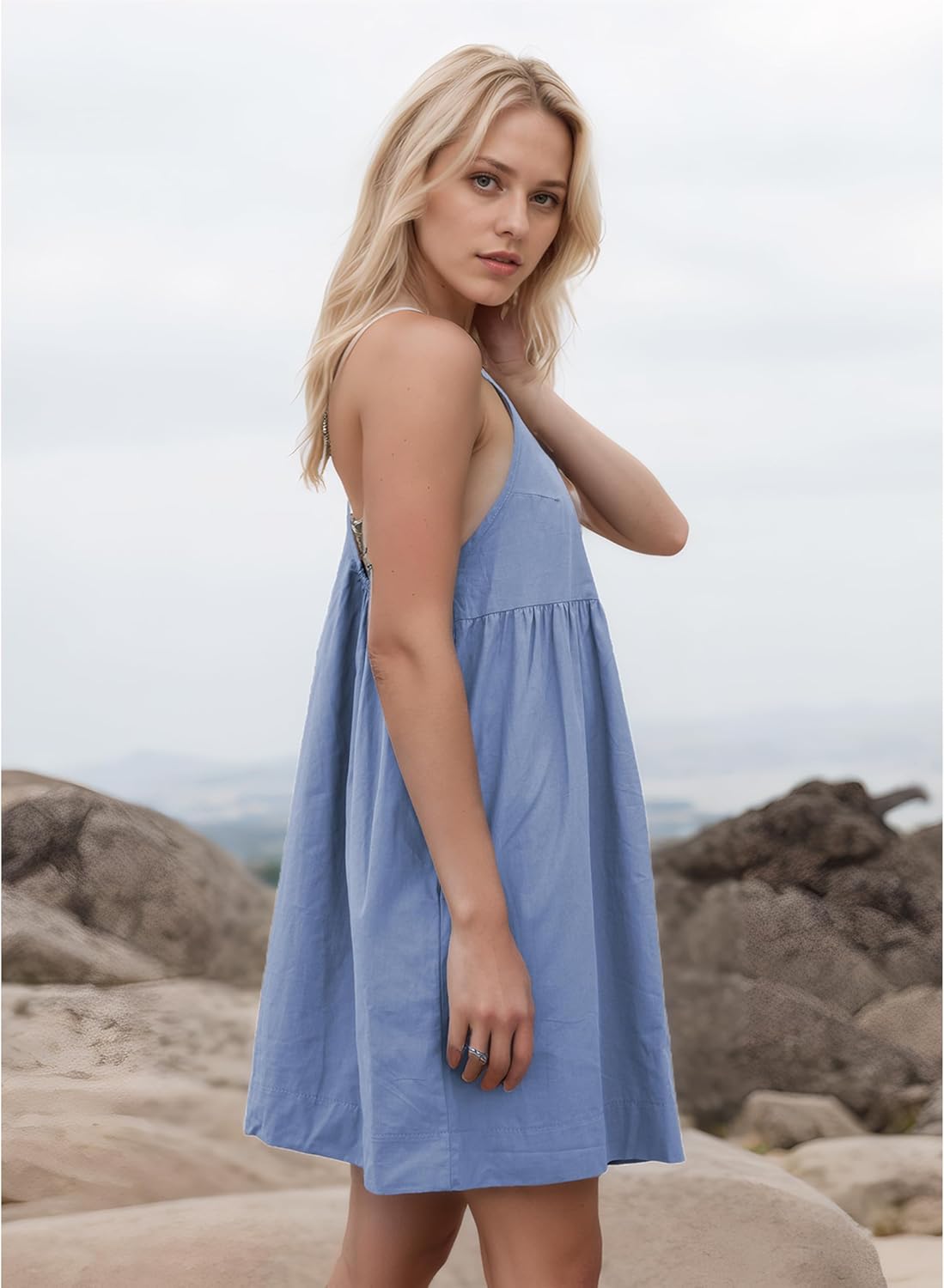 Women's Summer Babydoll Mini Dress Sleeveless Open Back Tank Scoop Neck Casual Dress with Pockets Flowy Sundress 2026 - Image 4