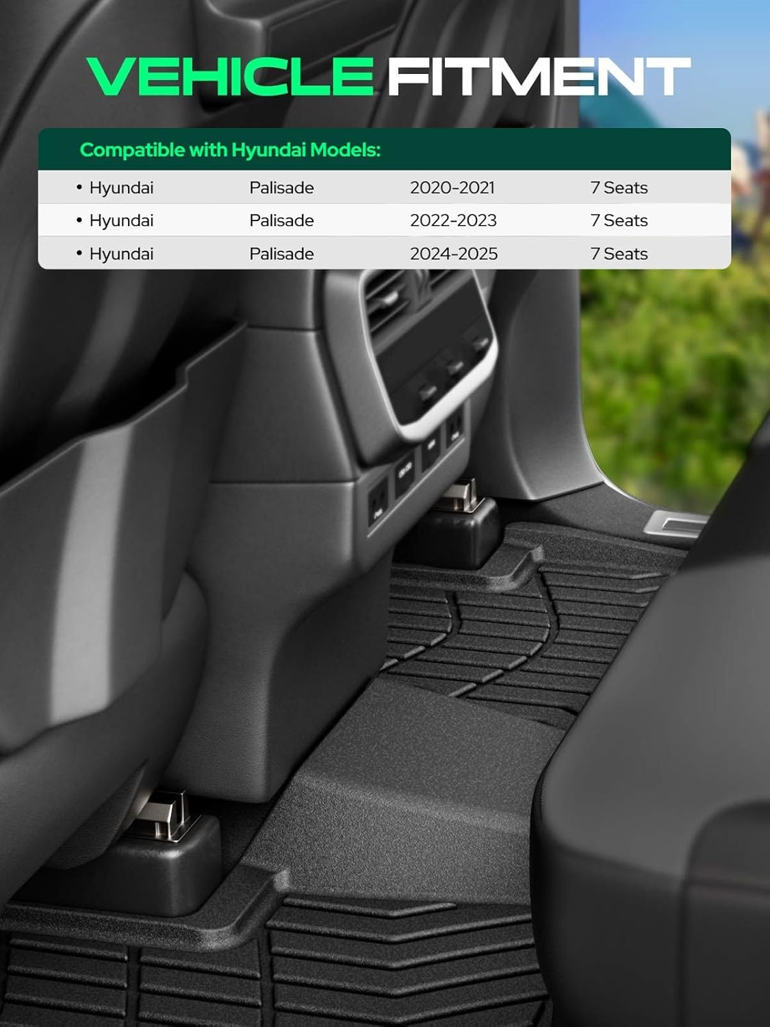 YHTAUTO Cargo Mat Compatible with Hyundai Palisade 2020-2025, TPE Floor Liners All-Weather Protection Custom Fit, Cargo Mat, Black