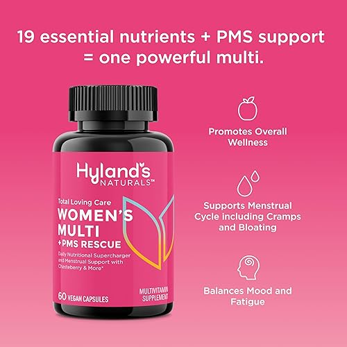 Miniatura 3 de Hyland's Total Loving Care Multivitamínico para mujeres y rescate de síndrome premenstrual, 60 cápsulas veganas con L-teanina para concentración y