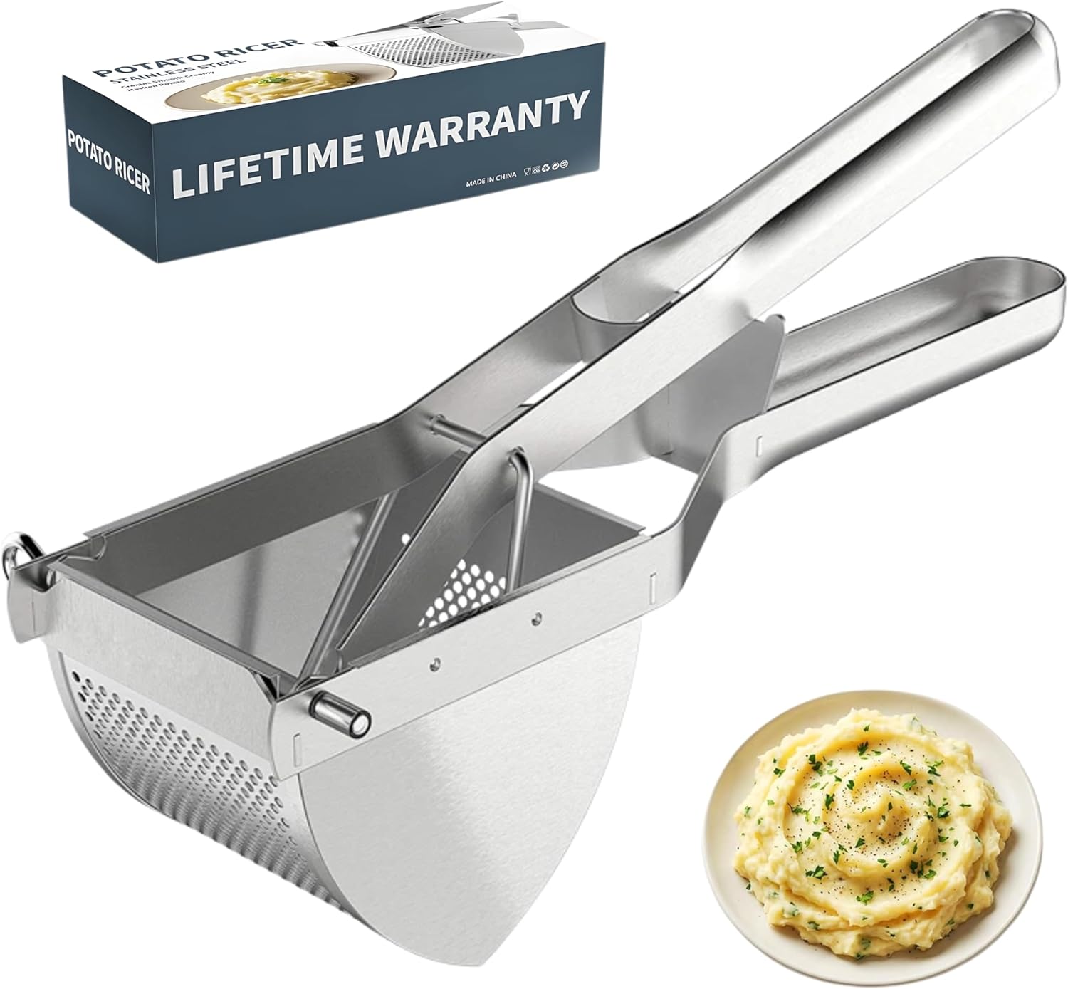 Potato Ricer Heavy Duty Stainless Steel 23 Oz Large Capacity Potato Masher Multifunctional Kitchen Tool for Fluffy Mashed Potatoes