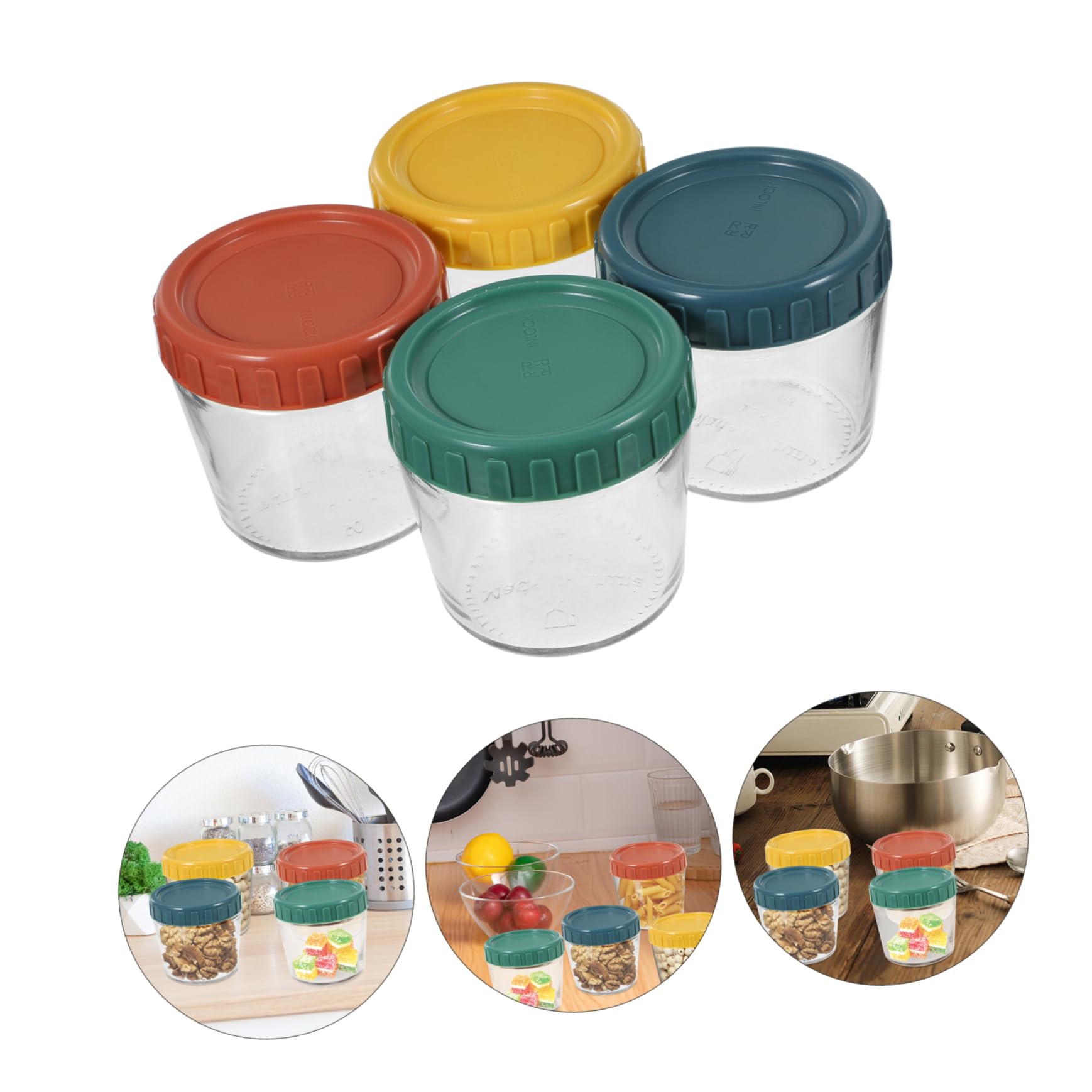 VALICLUD Set di 4 Contenitori in Vetro Coperchio Ermetico per Cucina | Vetro e Silicone, Design Impilabile, Uso Multifunzione per Caffè, Yogurt e Alimenti Secchi