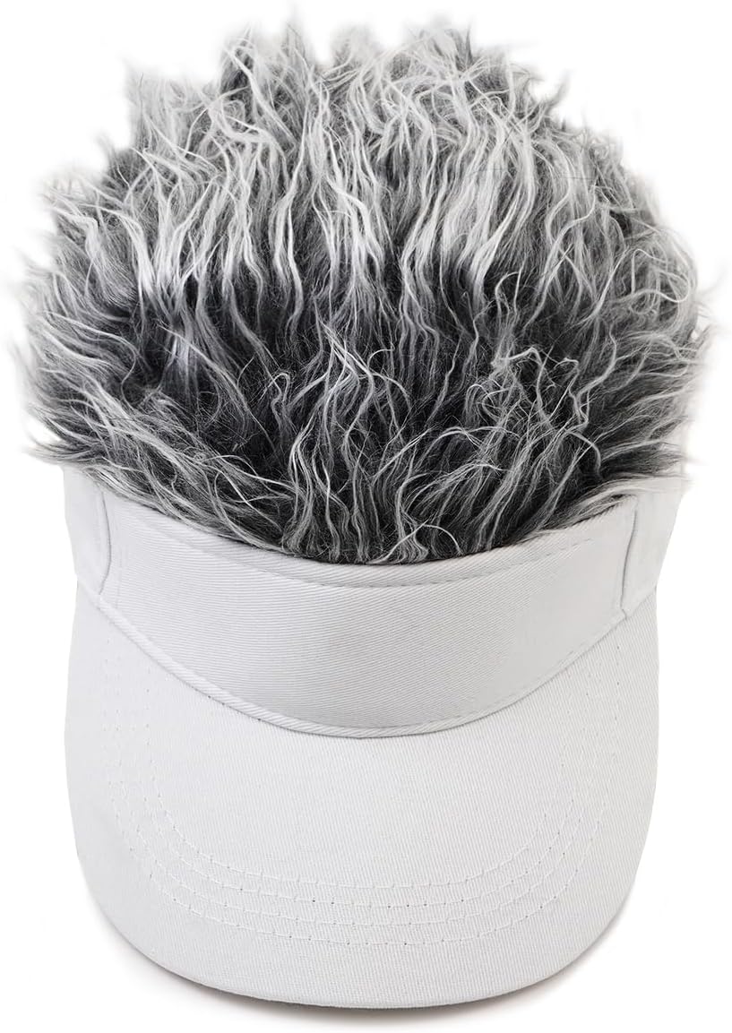 Mens Visor Cap with Fake Hair Novelty Golf Hats Wig Hat Spiked Adjustable Baseball Cap - Image 4