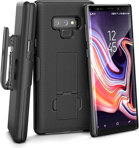 Encased Funda para cinturón para Galaxy Note 9 – Funda protectora dura ultradelgada DuraClip con clip giratorio (negro suave)