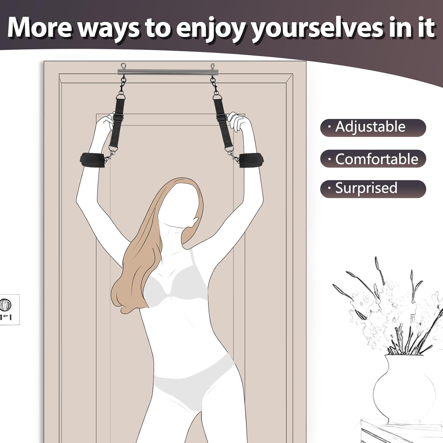 Restraint Bondage BDSM Sex Toys - Adjustable Spreader Bar Bondages with Soft Feather Handcuffs & Ankle Cuffs, Adult Toys Fetish Expandable SM Kits for Couples & SM(Deep Black)