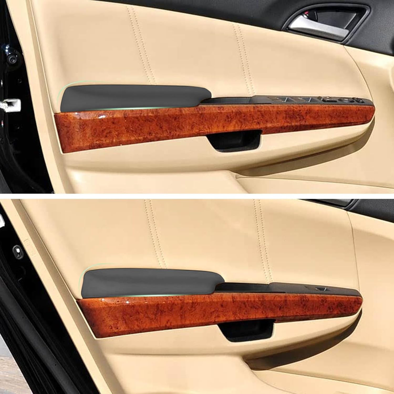 4PCS Door Panel Armrest Cover Replacement Compatible with Honda Accord 2008-2012 Sedan EX/EX-L/LX/LX-P/SE Front and Back Leather Arm Rest Replaced Skin Upholstery Black (Only Leather Part)